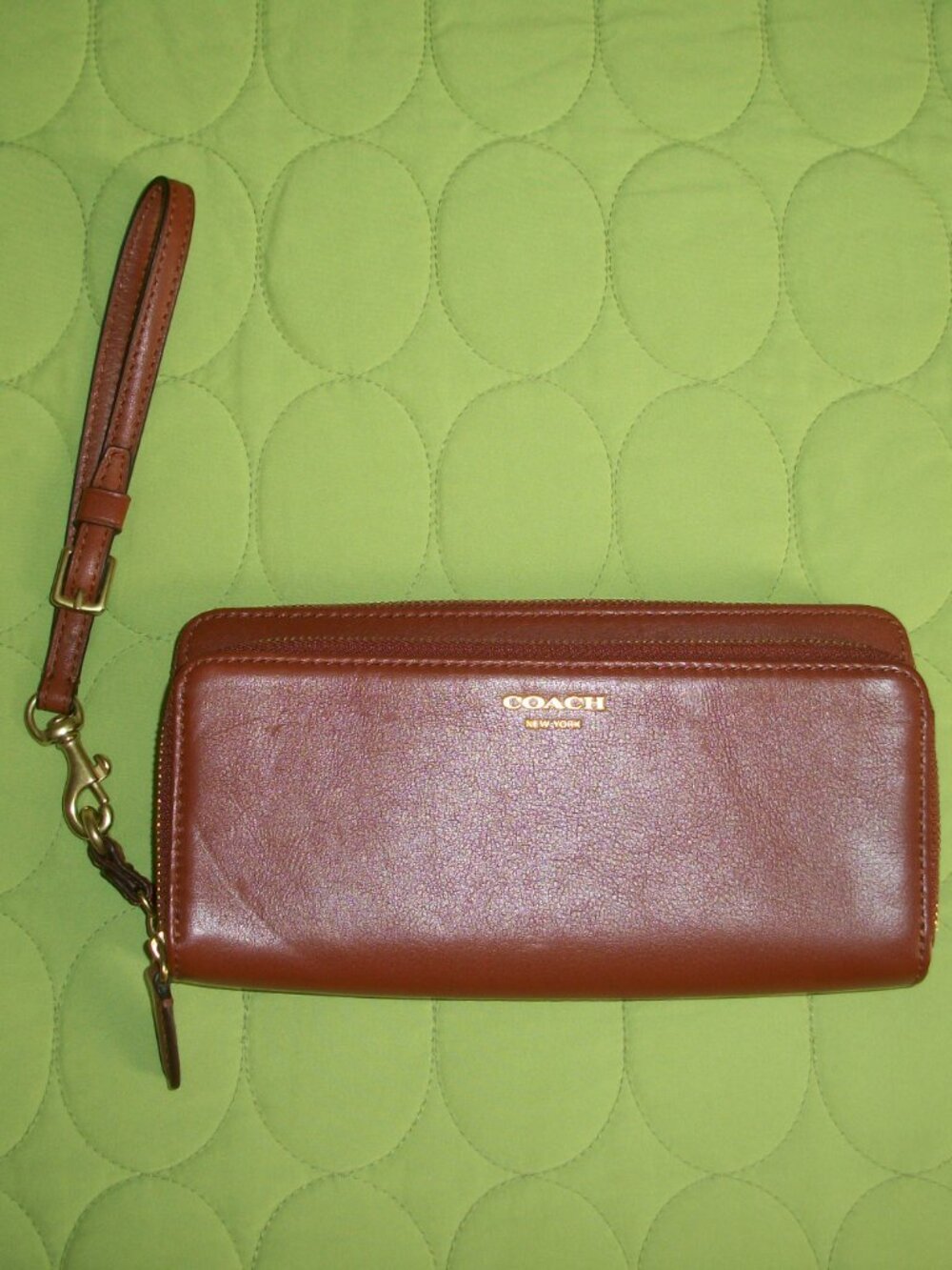 Coach Brown Leather Wristlet Card Case with Strap
